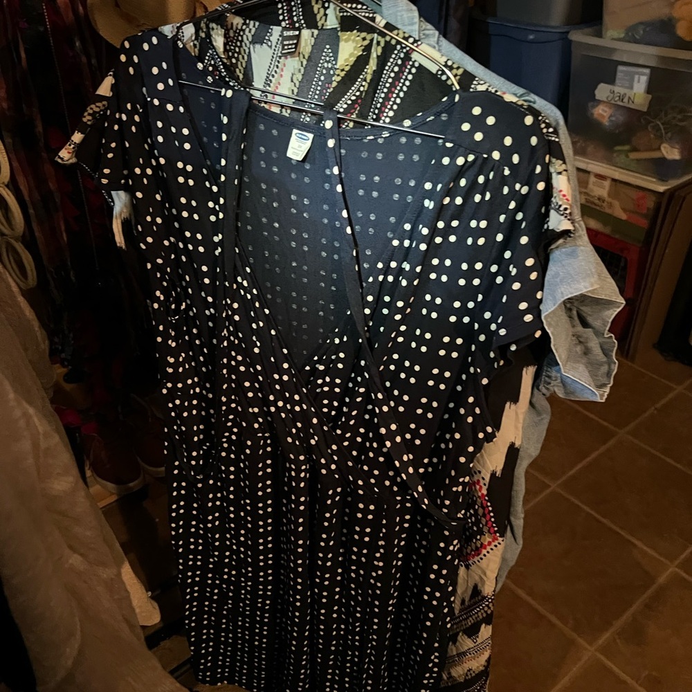 Old Navy Navy Blue Polka Dot Dress